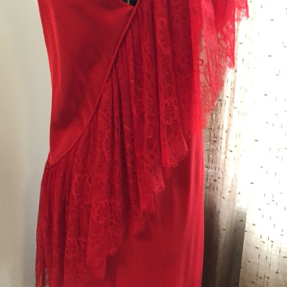 NWOT DVF Red Draped Lace MIDI Length Spaghetti strap and Lace Dress Size 12 - Picture 2 of 8